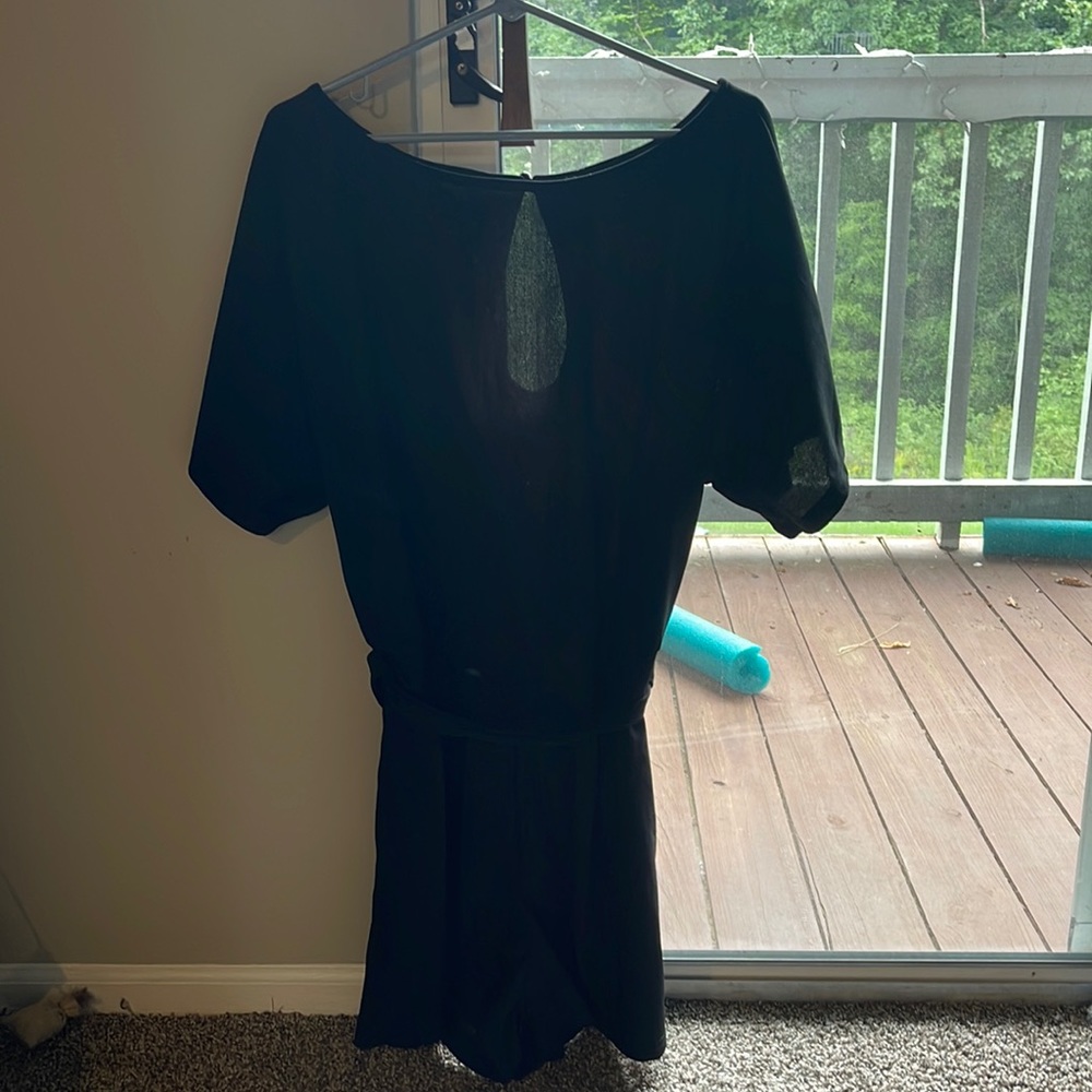 Black T shirt romper with tie belt